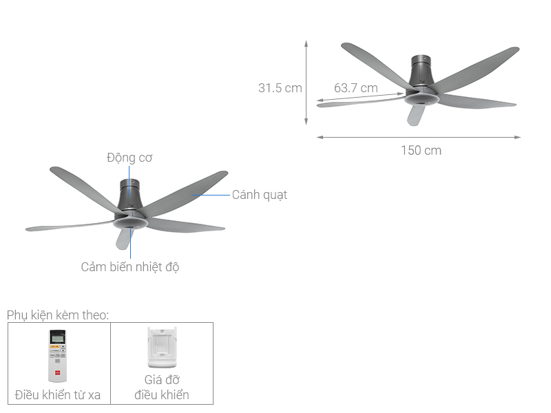 Quạt trần KDK 5 cánh T60AW