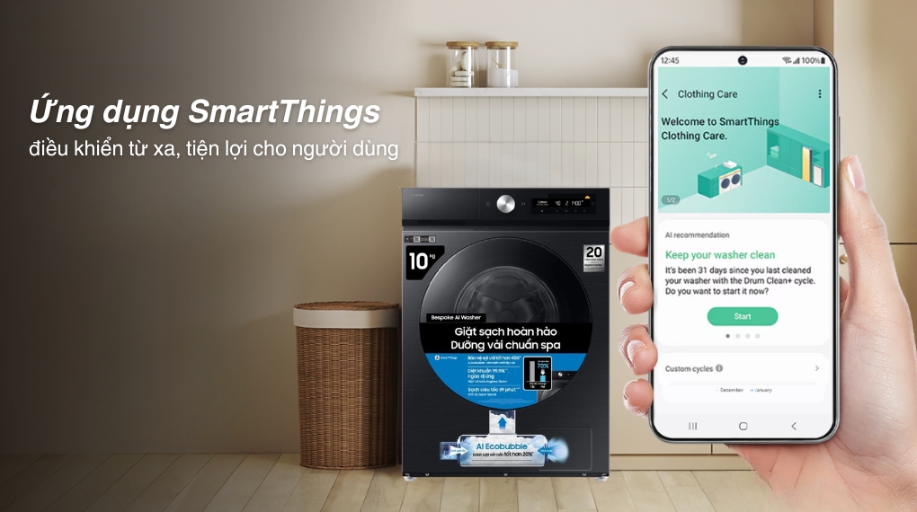 Máy giặt Samsung Bespoke AI Inverter 10 kg WW10DB7U34GBSV – Trợ thủ thông minh cho cuộc sống hiện đại