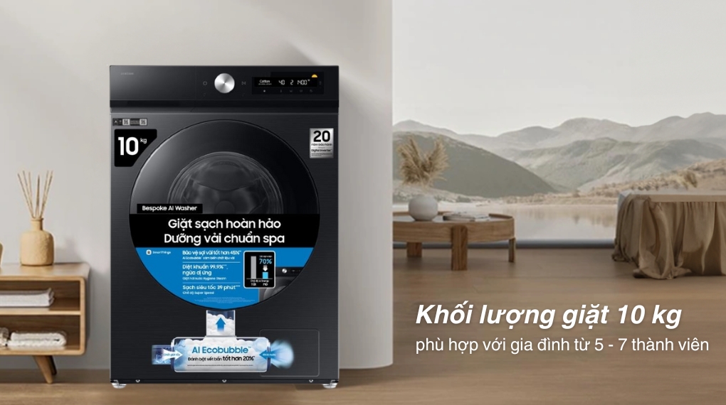 Máy giặt Samsung Bespoke AI Inverter 10 kg WW10DB7U34GBSV – Trợ thủ thông minh cho cuộc sống hiện đại