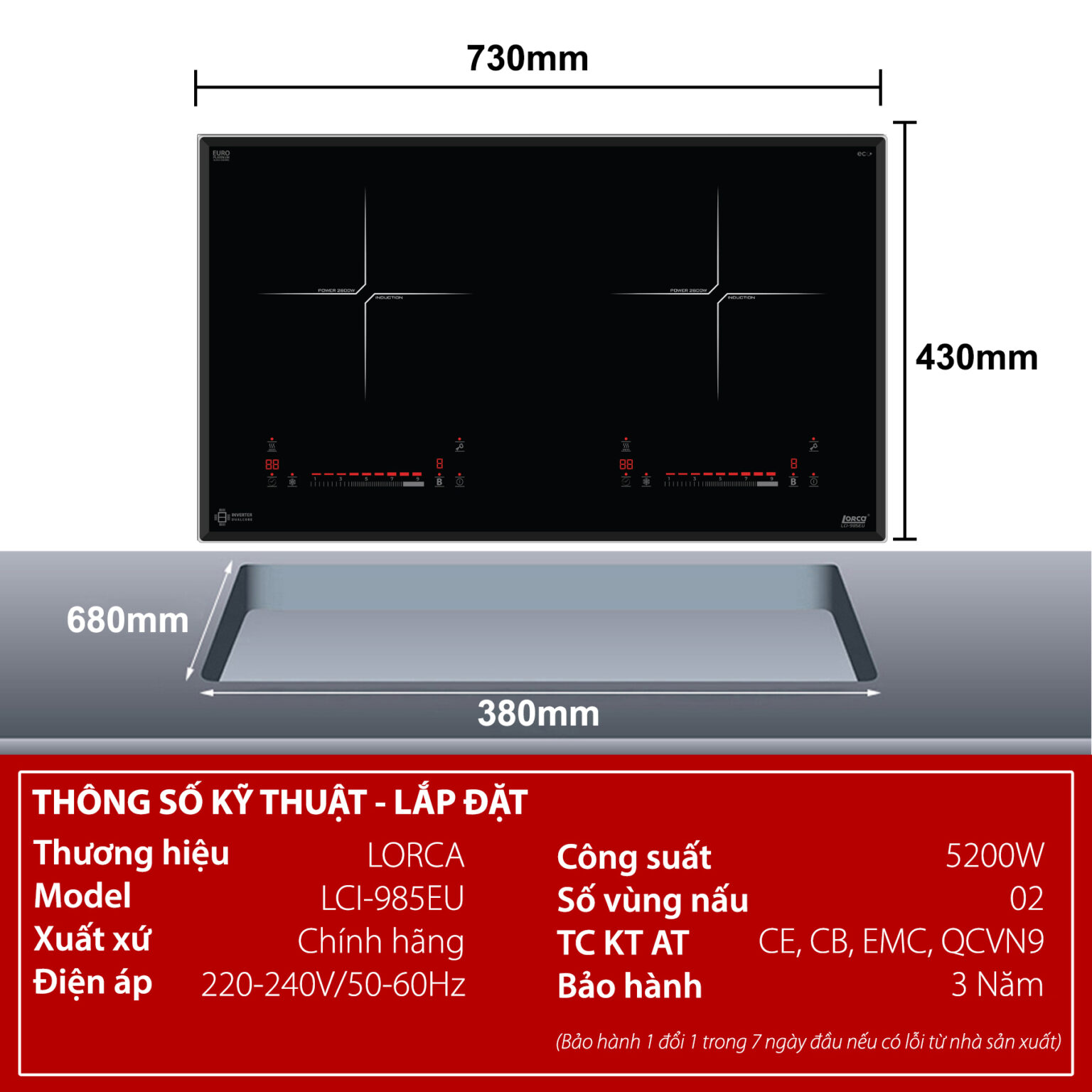Bếp từ đôi Lorca LCI-985EU tiết kiệm điện
