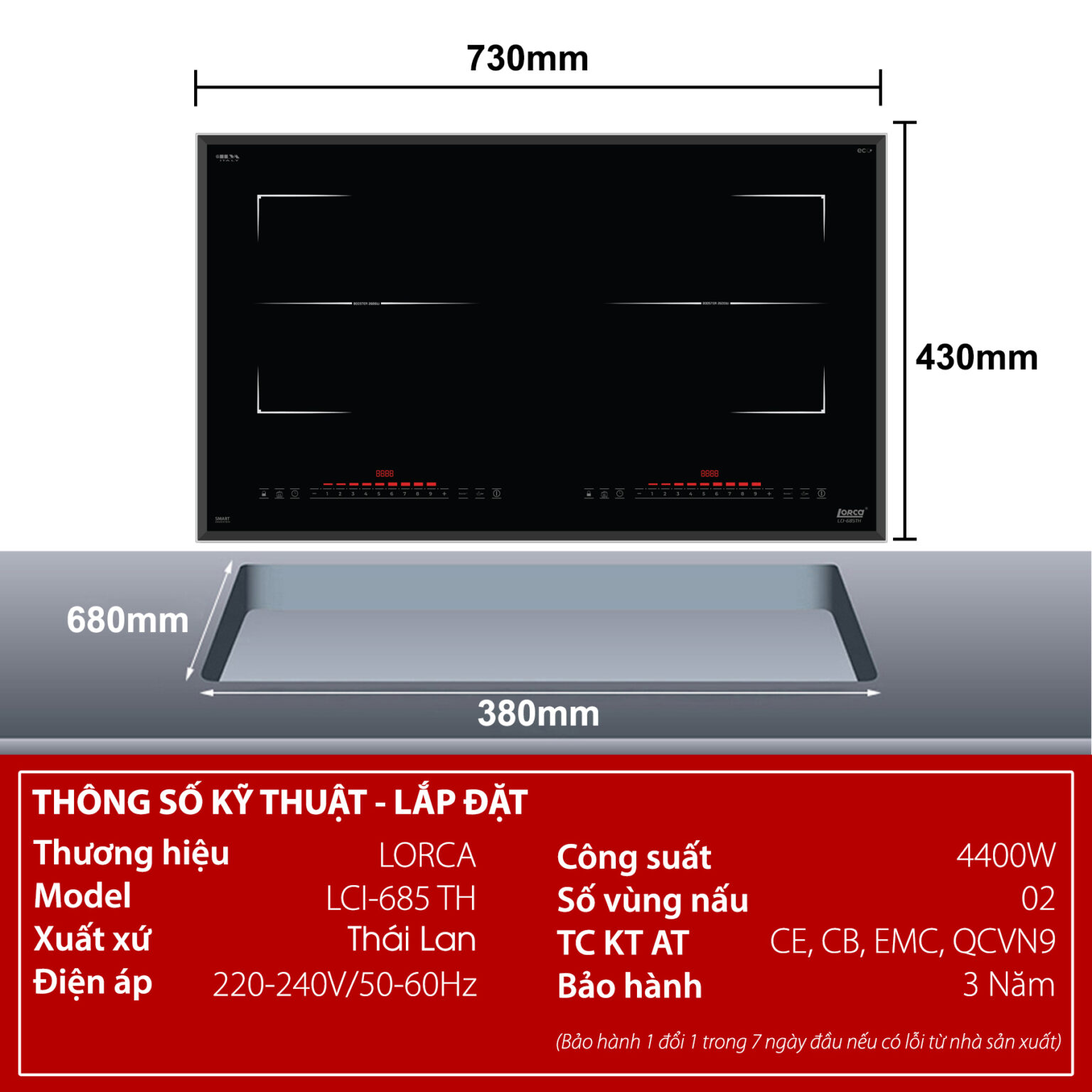 Bếp từ đôi Lorca LCI 685TH Thái Lan tiết kiệm điện