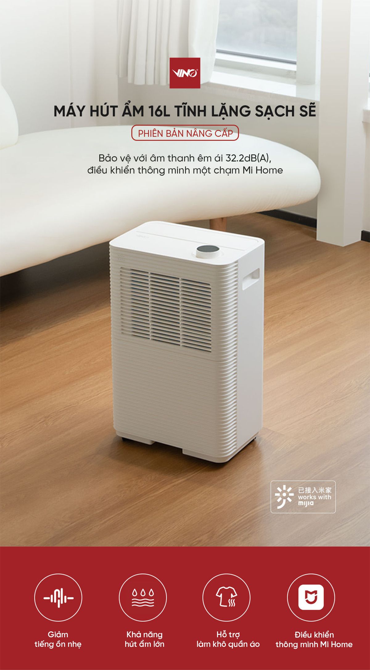 Máy hút ẩm thông minh Xiaomi VINO 16L chính hãng