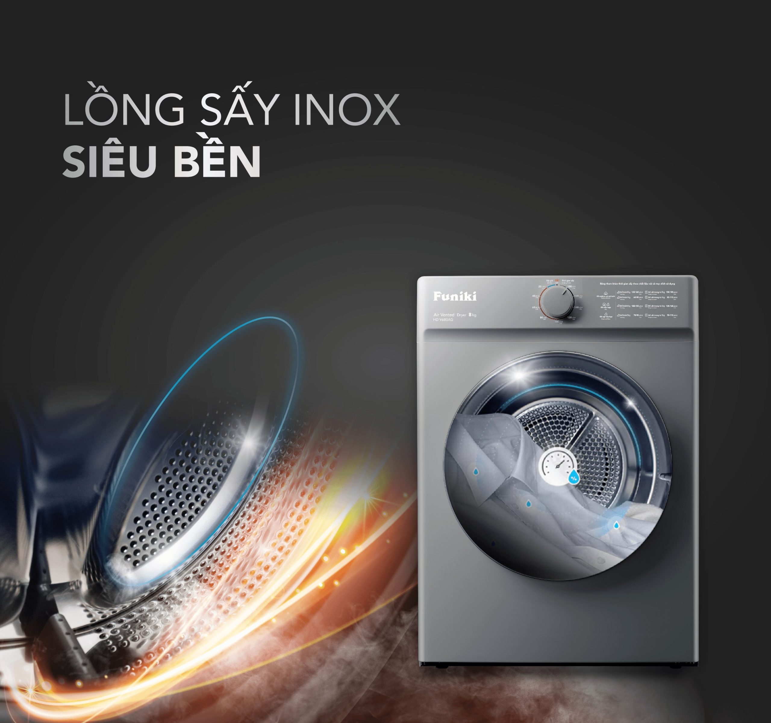 Máy sấy thông hơi Funiki 8kg HD V680AG giá tốt