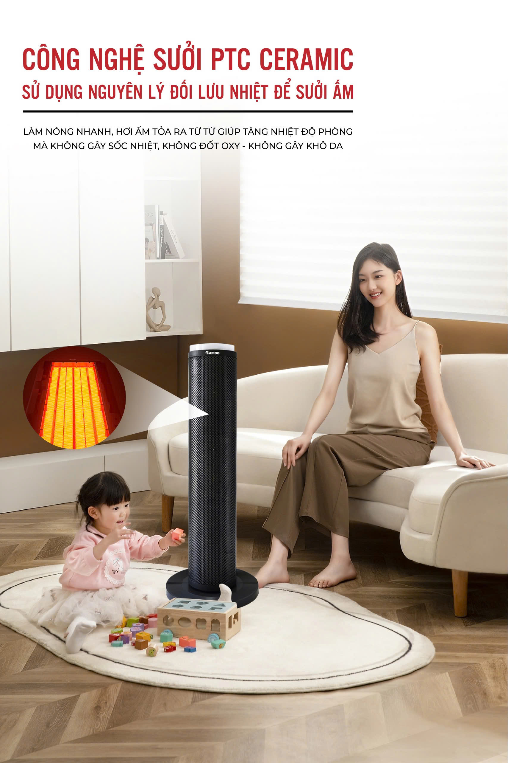  Máy sưởi gốm Rapido RCH-2000SDB chính hãng