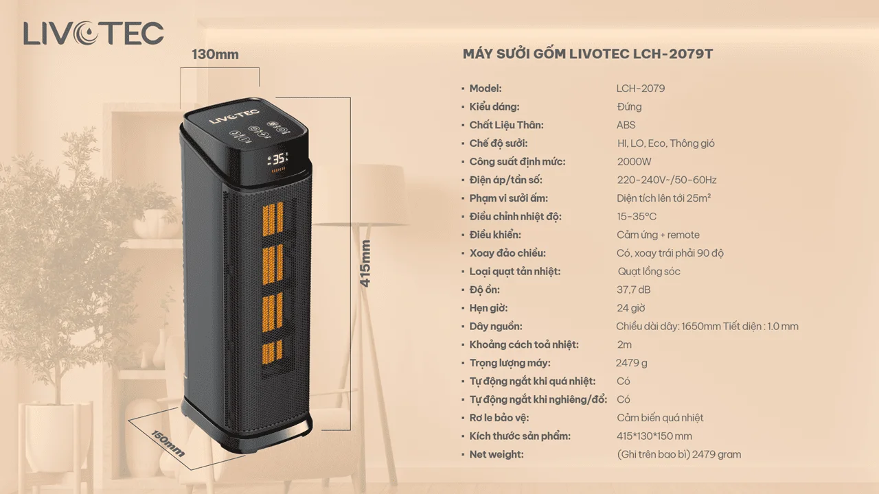 Máy sưởi gốm Livotec LCH-2079T công suất lớn