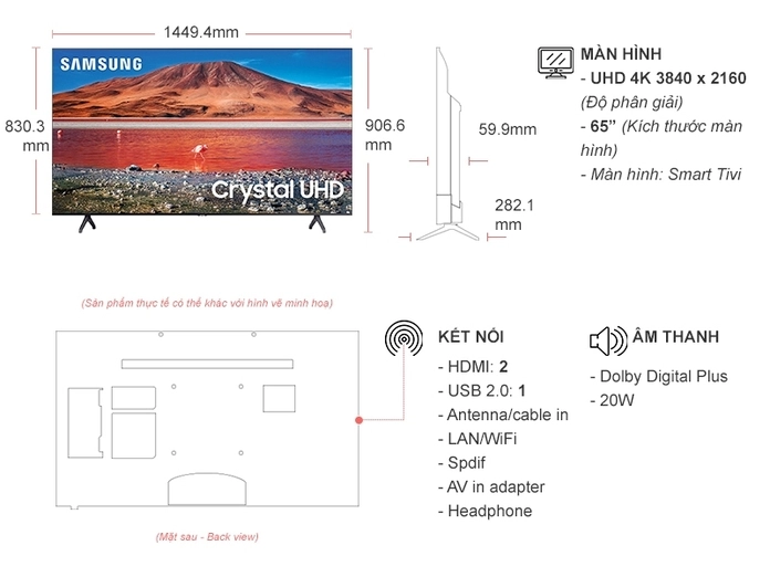Smart Tivi Crystal UHD Samsung 4K 65 inch UA65U8550F