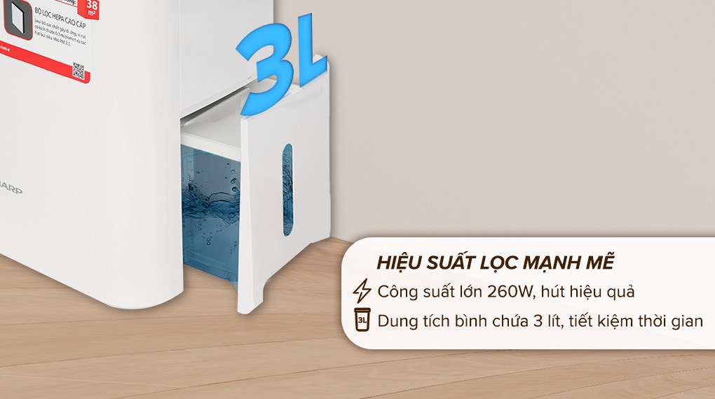 Máy hút ẩm lọc không khí Sharp DW-E16FA-W phòng 38m2