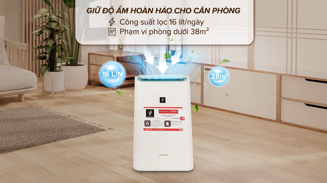 Máy hút ẩm lọc không khí Sharp DW-E16FA-W
