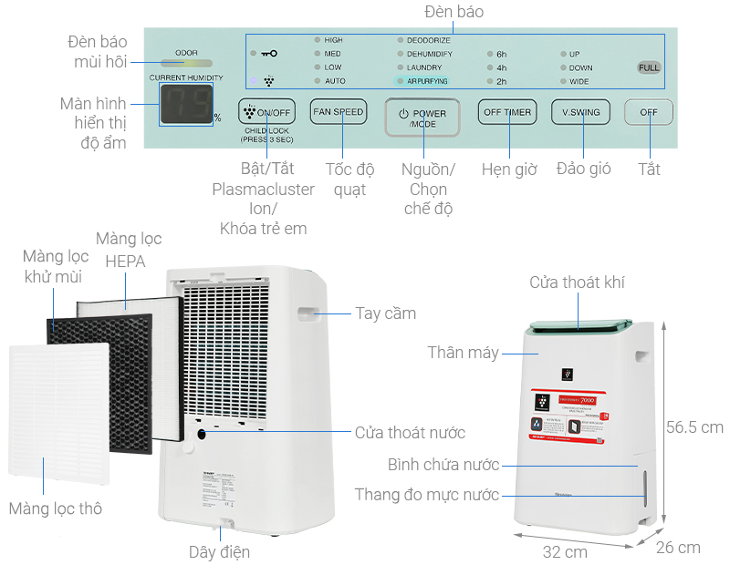 Sharp DW-E16FA-W Plasmacluster Ion sấy quần áo