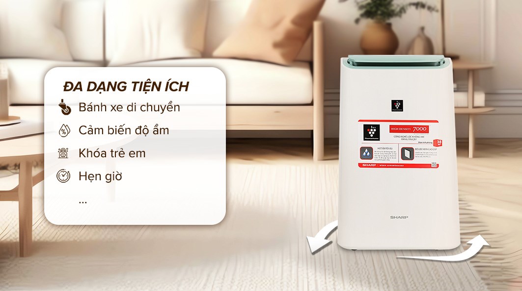 Máy hút ẩm lọc không khí Sharp DW-E16FA-W phòng 38m2