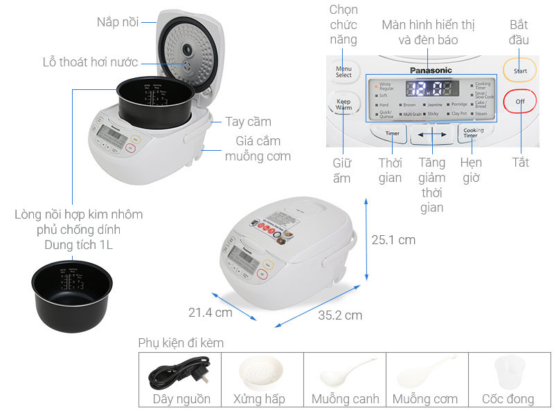 Nồi cơm điện tử Panasonic SR-CL108WRA 1 lít