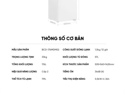 Tủ lạnh Xiaomi Mijia BCD-176MDM02 176 lít 2 cửa