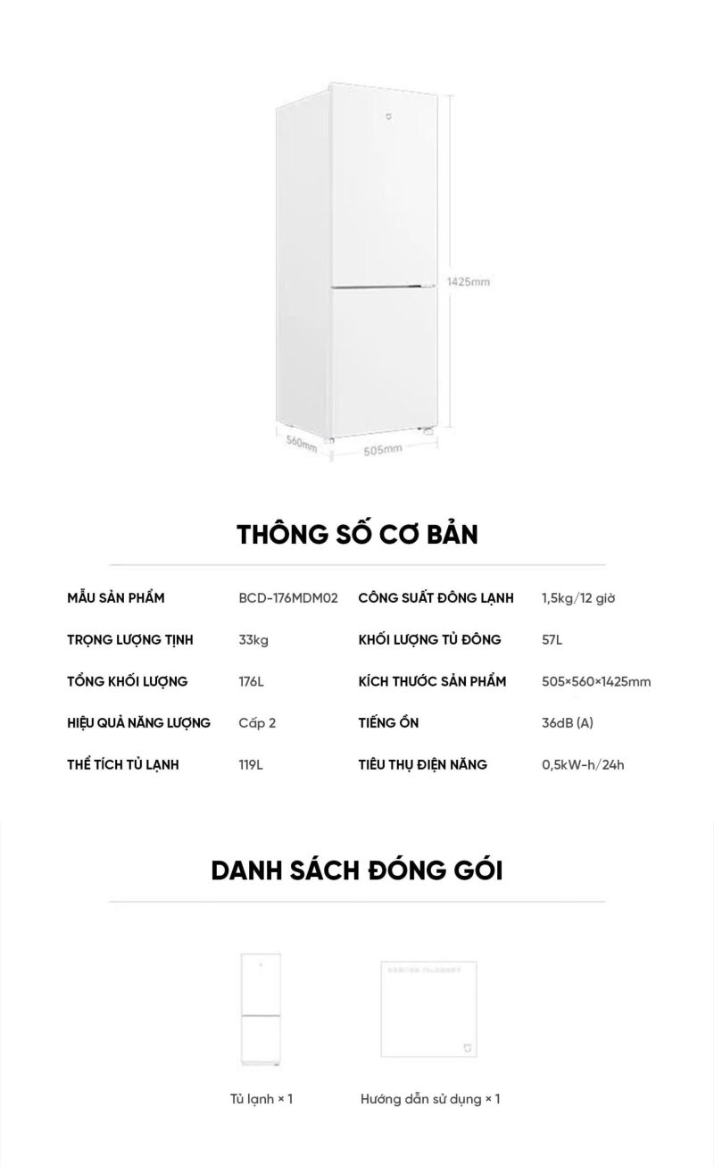 Tủ lạnh Xiaomi Mijia BCD-176MDM02 176 lít 2 cửa