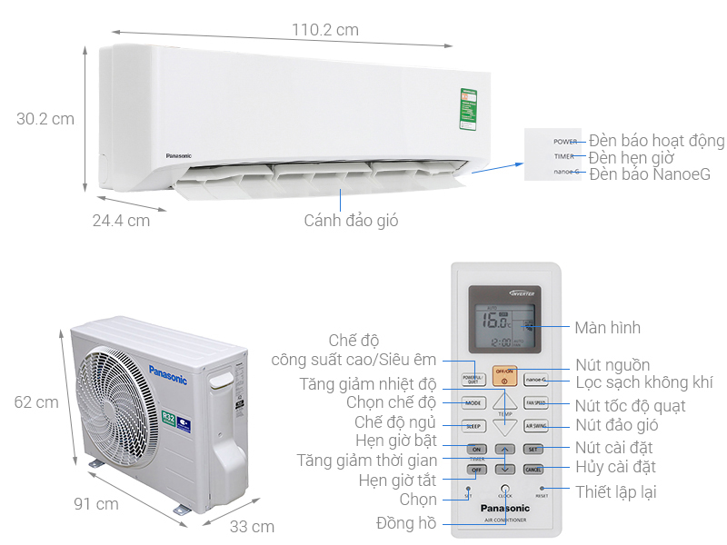 Mặt trước điều hòa Panasonic N18AKH-8 18000BTU 1 chiều cho phòng 30m2