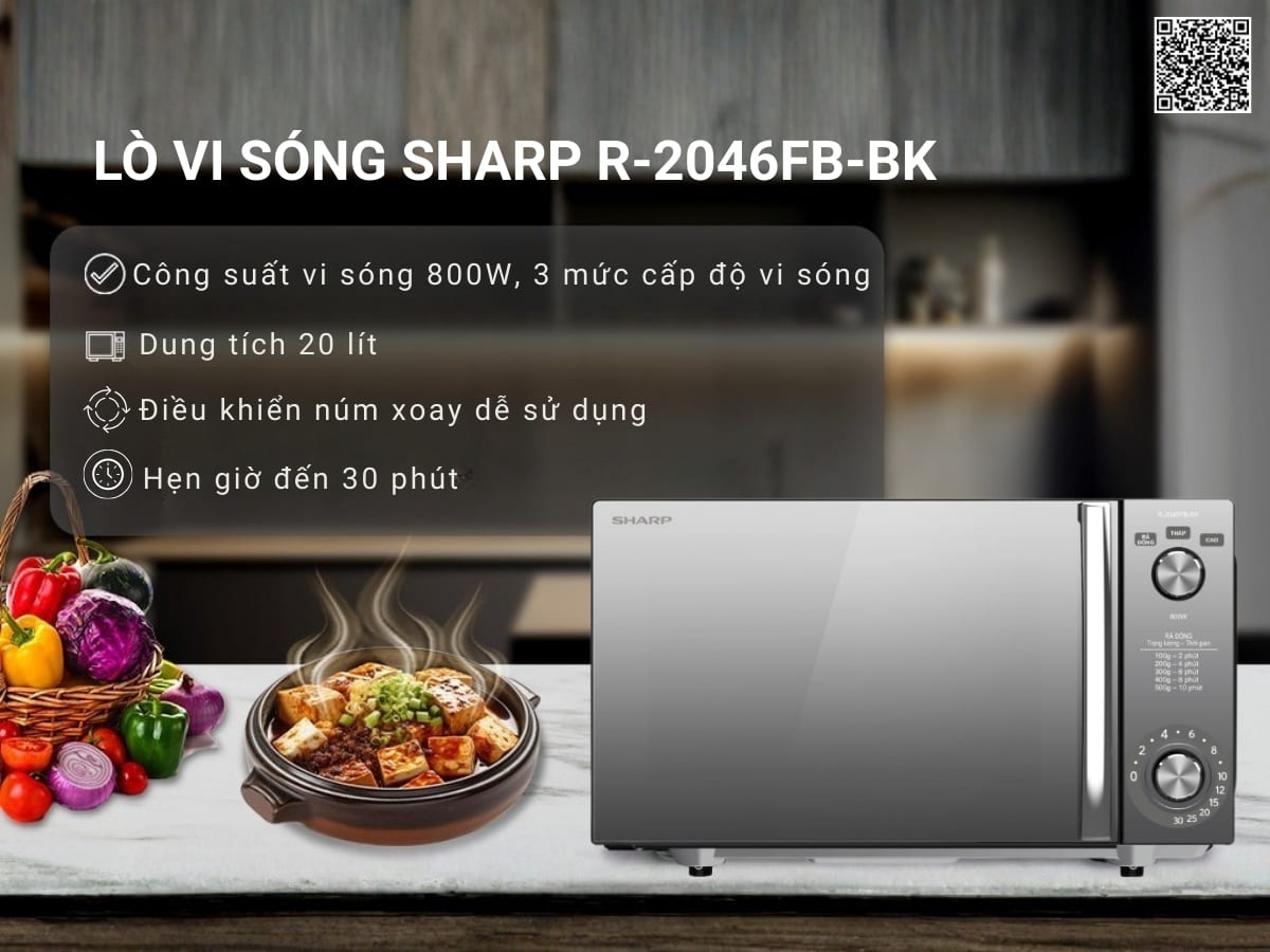 Lò vi sóng không đĩa xoay Sharp R-2046FB-BK