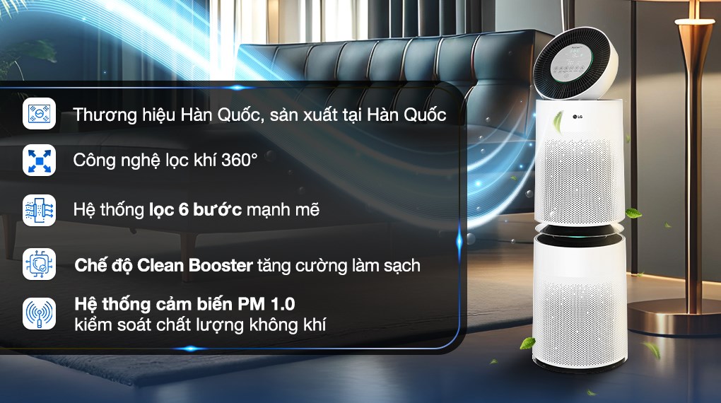 Máy lọc không khí 2 tầng LG PuriCare AS10GDWH0 lọc bụi mịn hiệu quả