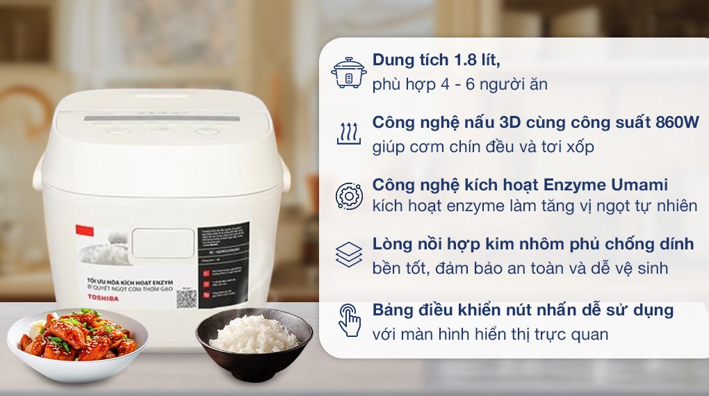 Nồi cơm điện tử Toshiba RC-18DR5UVN(W) 1.8 lít