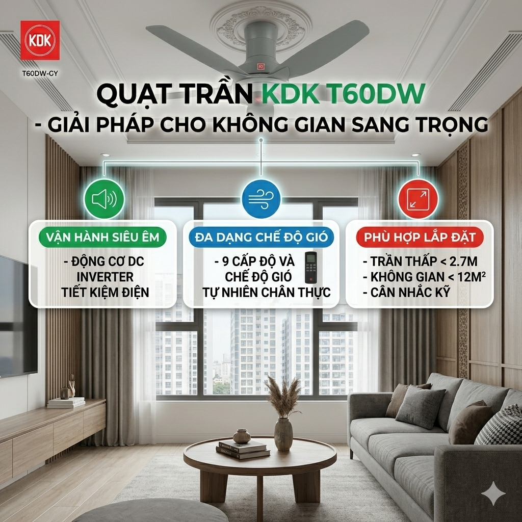 Quạt trần KDK 5 cánh T60DW