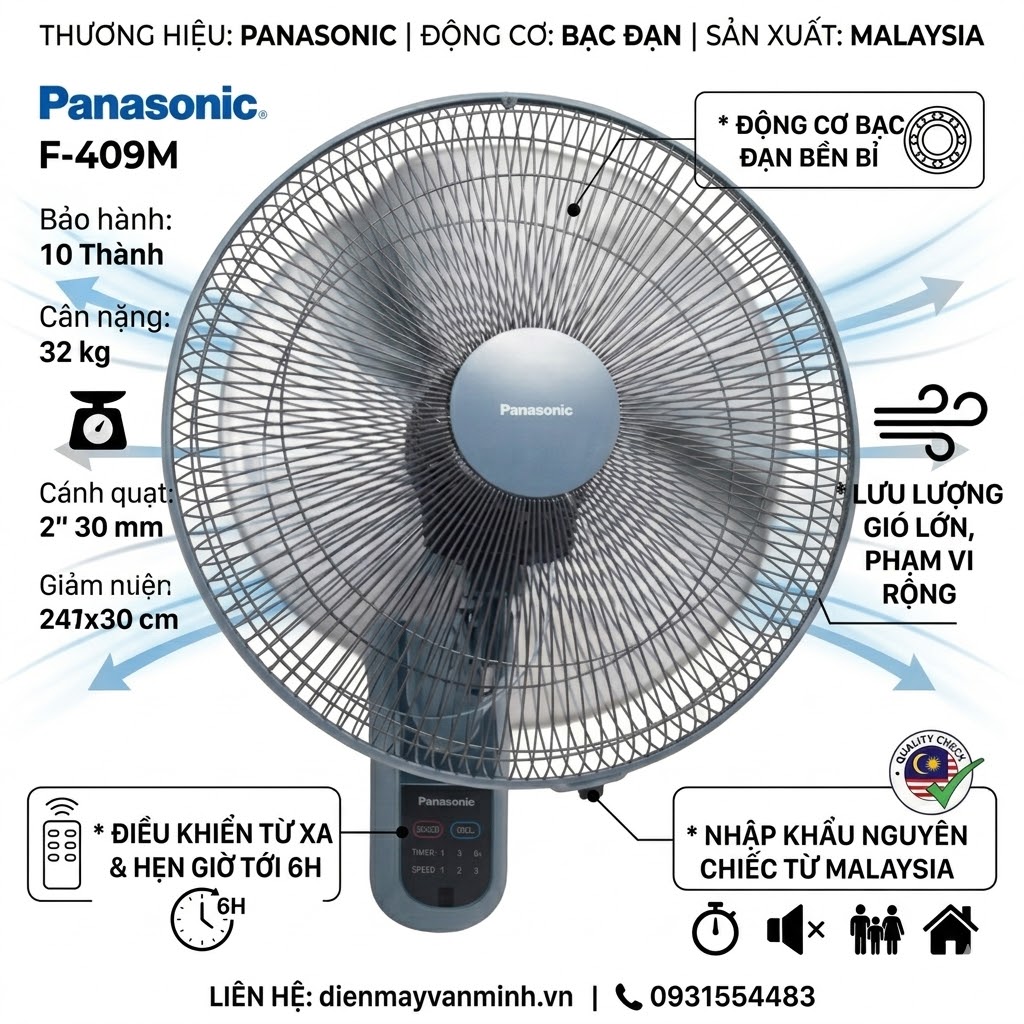 Quạt treo tường Panasonic F-409M Malaysia