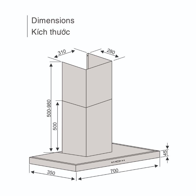 Máy Hút Mùi Lorca TA 6007TM-70 phù hợp nhà phố hiện đại.