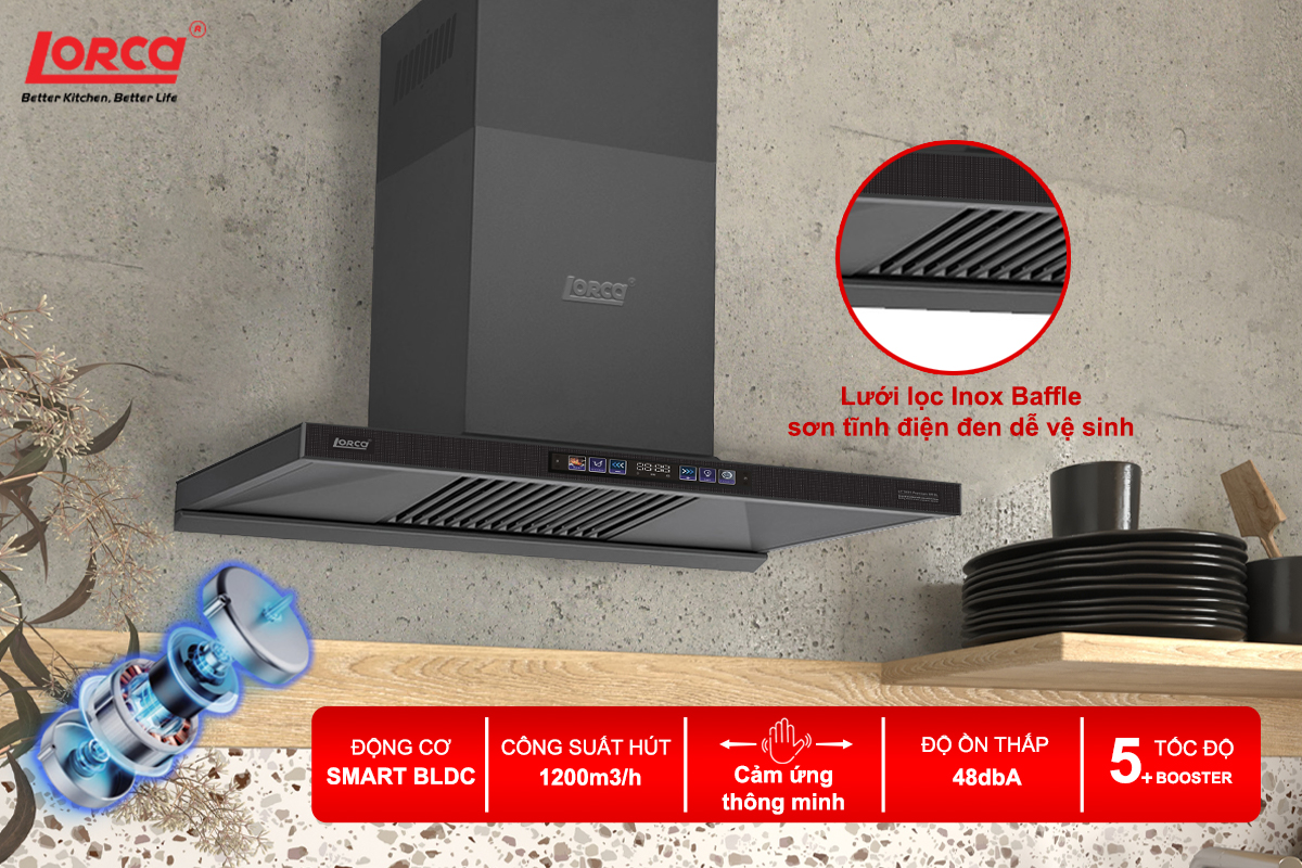Thiết kế kính vát Máy hút mùi Lorca LC 3619 70cm