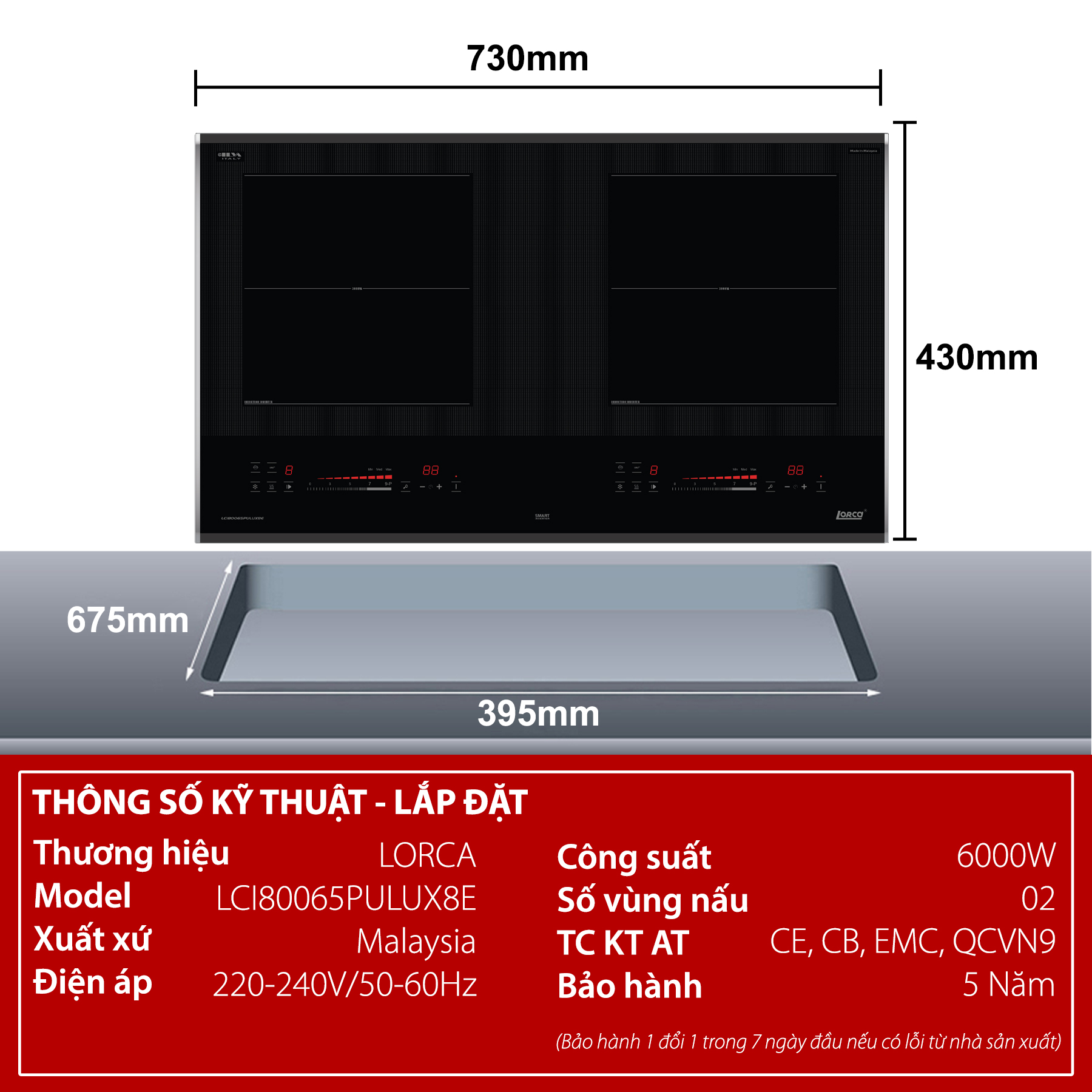 Thông số bếp từ Lorca LCI-80065PULUX8E