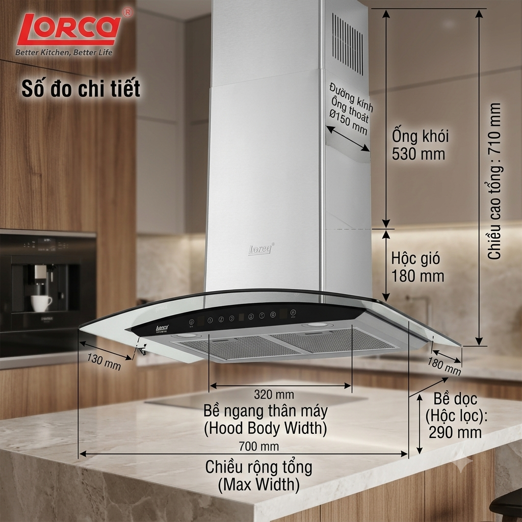 Máy Hút Mùi Lorca TA 2001E-70 nhập khẩu Malaysia.