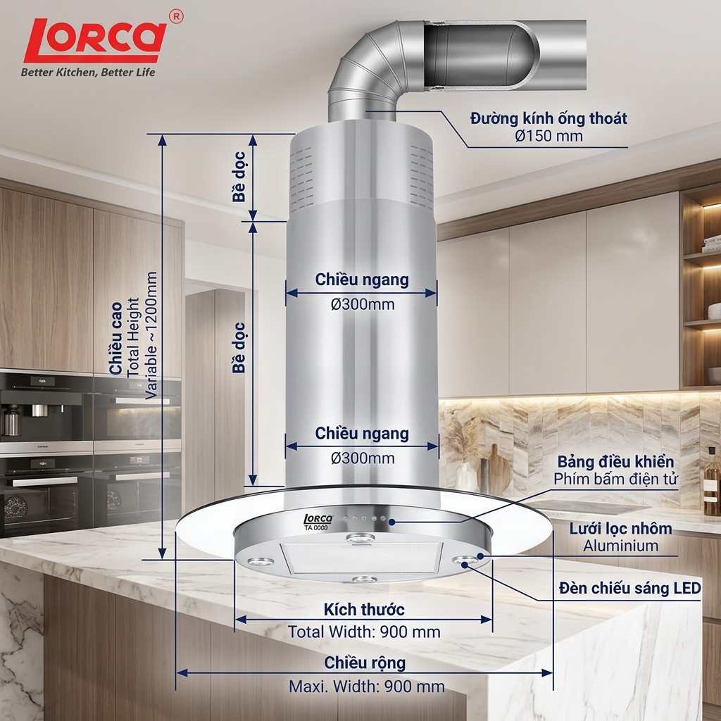 Máy Hút Mùi Đảo Lorca TA 6009 phân phối tại Điện Máy Văn Minh