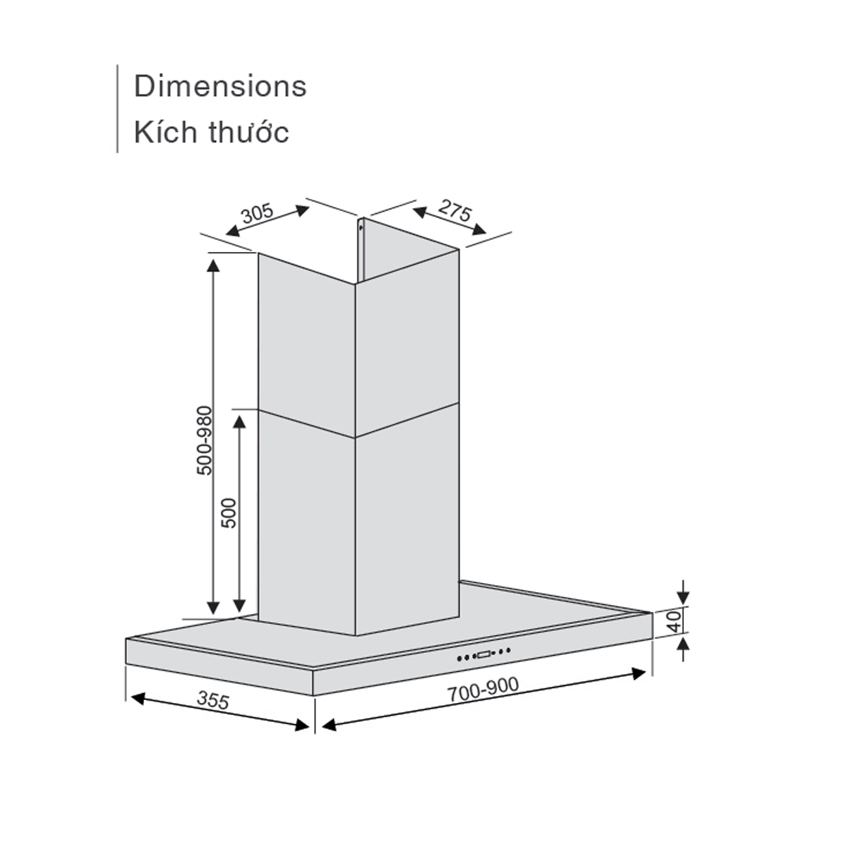 Thông số kỹ thuật Máy hút mùi LORCA TA 3509C
