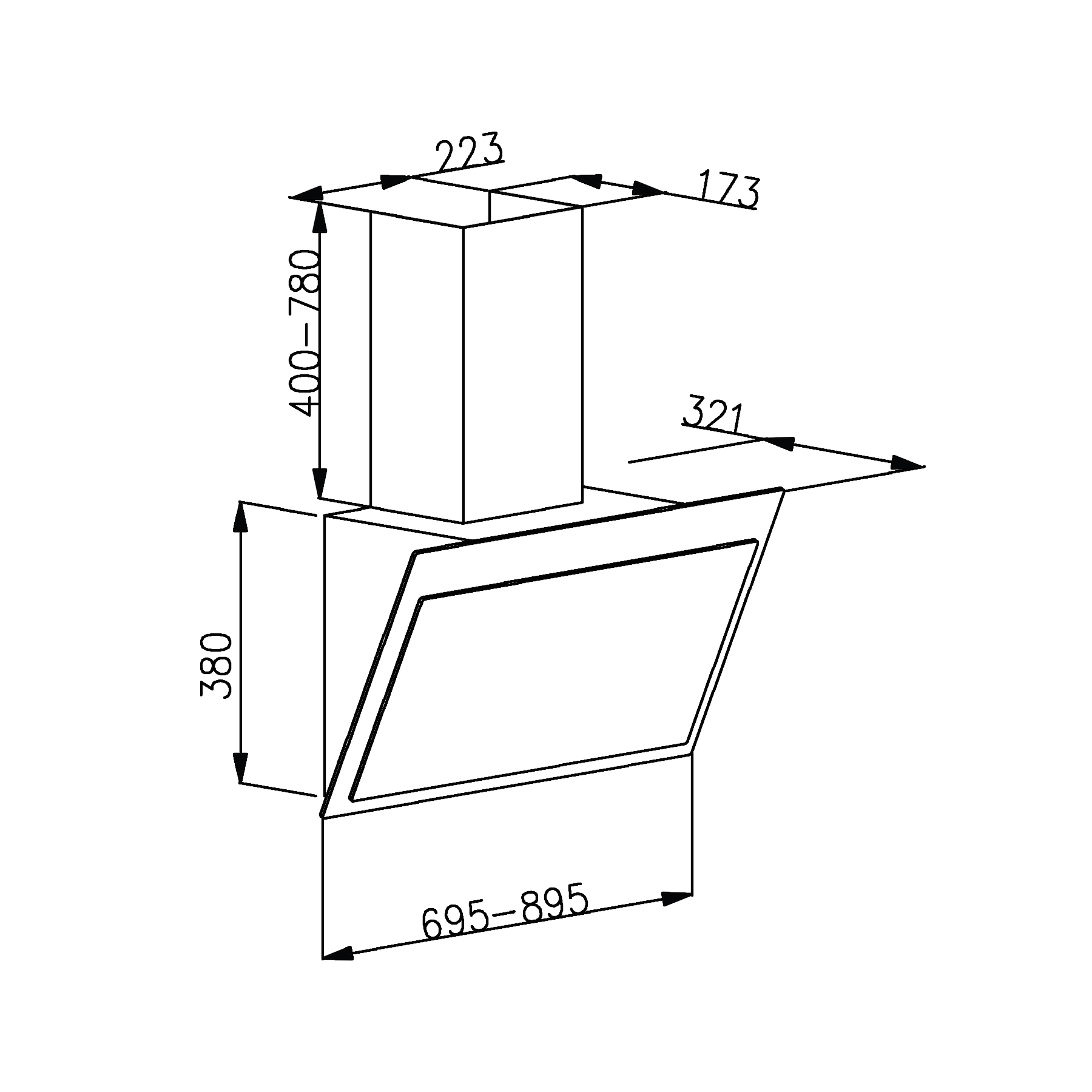 Thiết kế kính vát máy hút mùi Lorca TA 6008CM