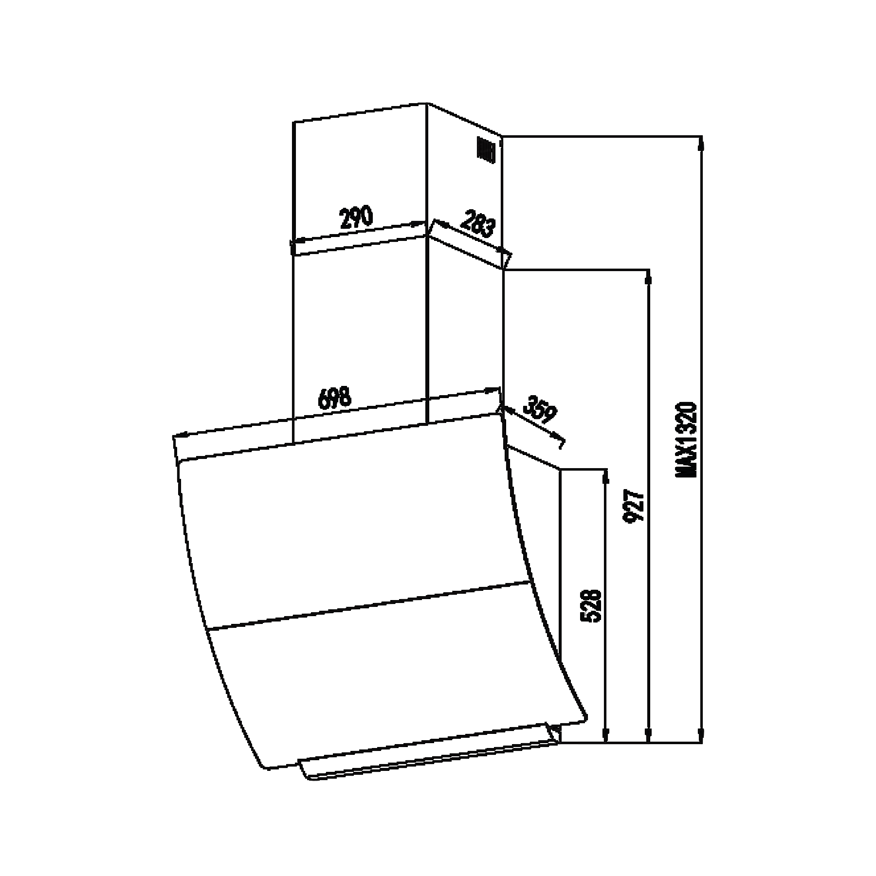 máy hút mùi lorca lc 658vs kính vát 70cm56