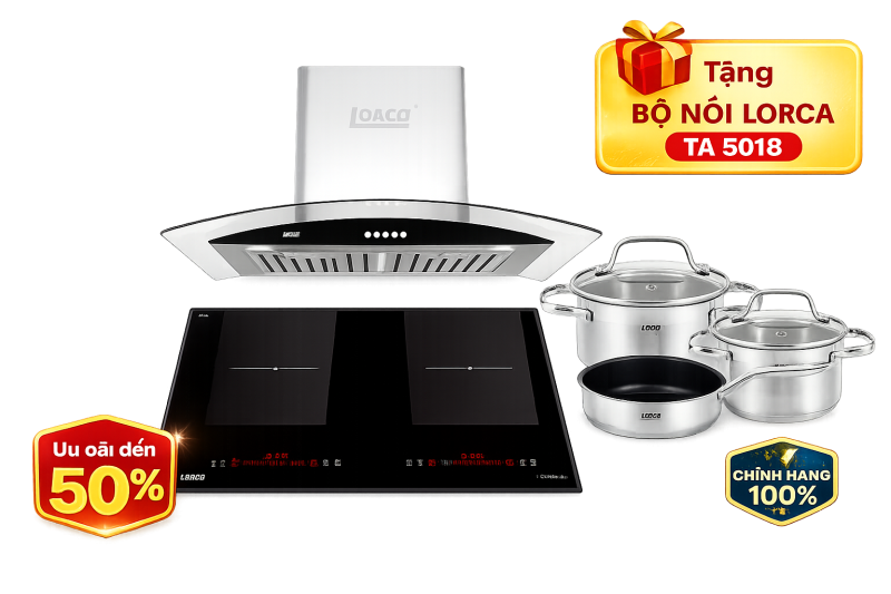 Combo bếp từ Lorca LCI 886 Pro và máy hút mùi Lorca 70cm