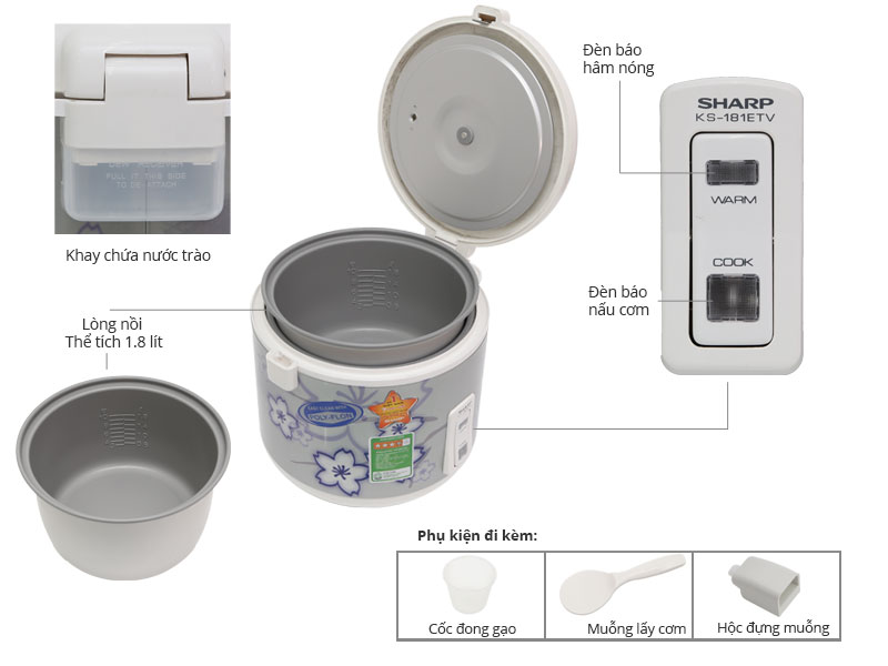 Mua nồi cơm điện Sharp KS-N181ETV-SL chính hãng
