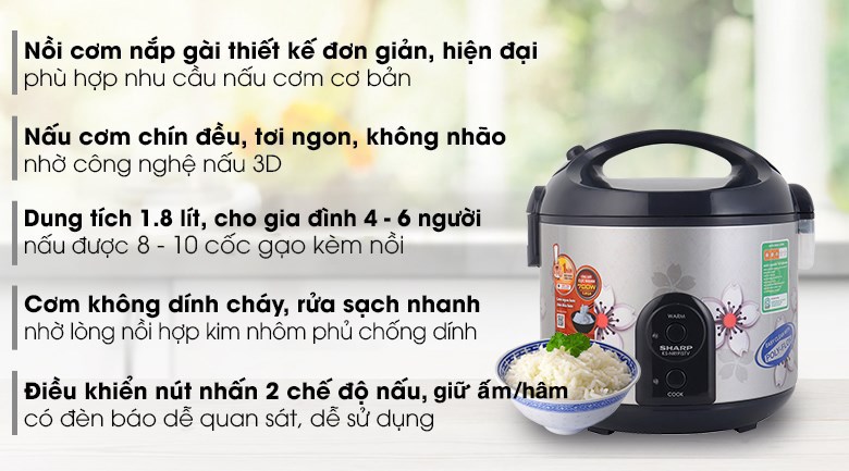 Nồi cơm điện Sharp KS-NR191STV SS dung tích 1.8 lít 