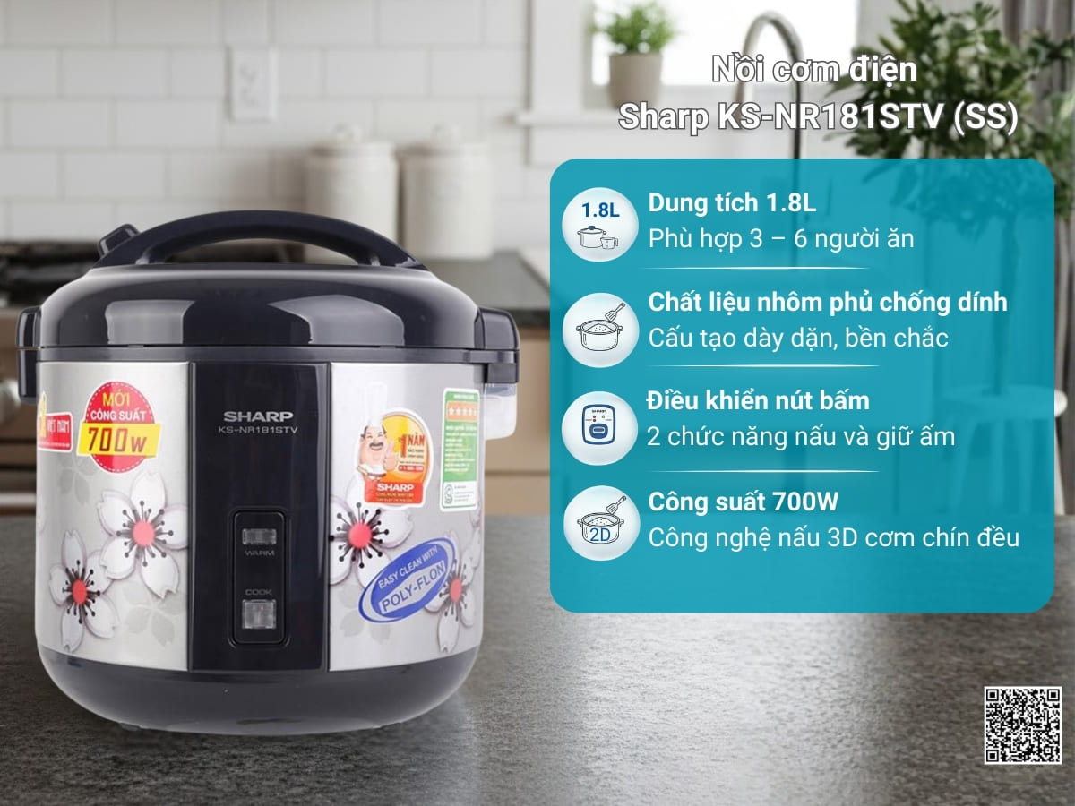 Nồi cơm điện Sharp KS-NR181STV SS 1.8 lít chính hãng