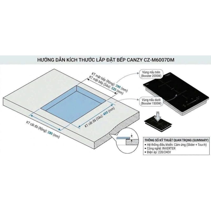 Bếp từ Domino Canzy điều khiển Slider