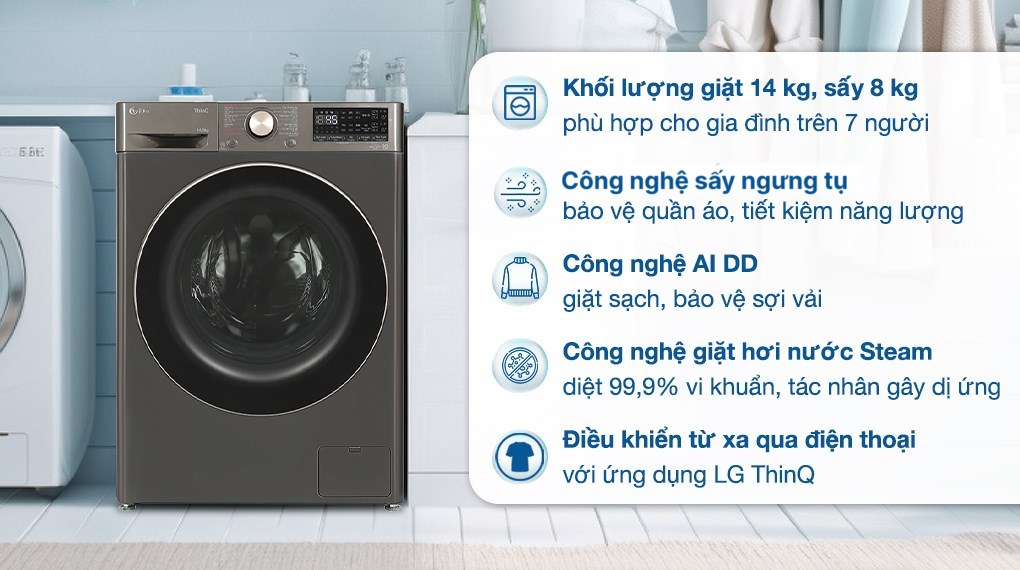 Máy giặt sấy LG FV1414H3BA giặt 14kg sấy 8kg